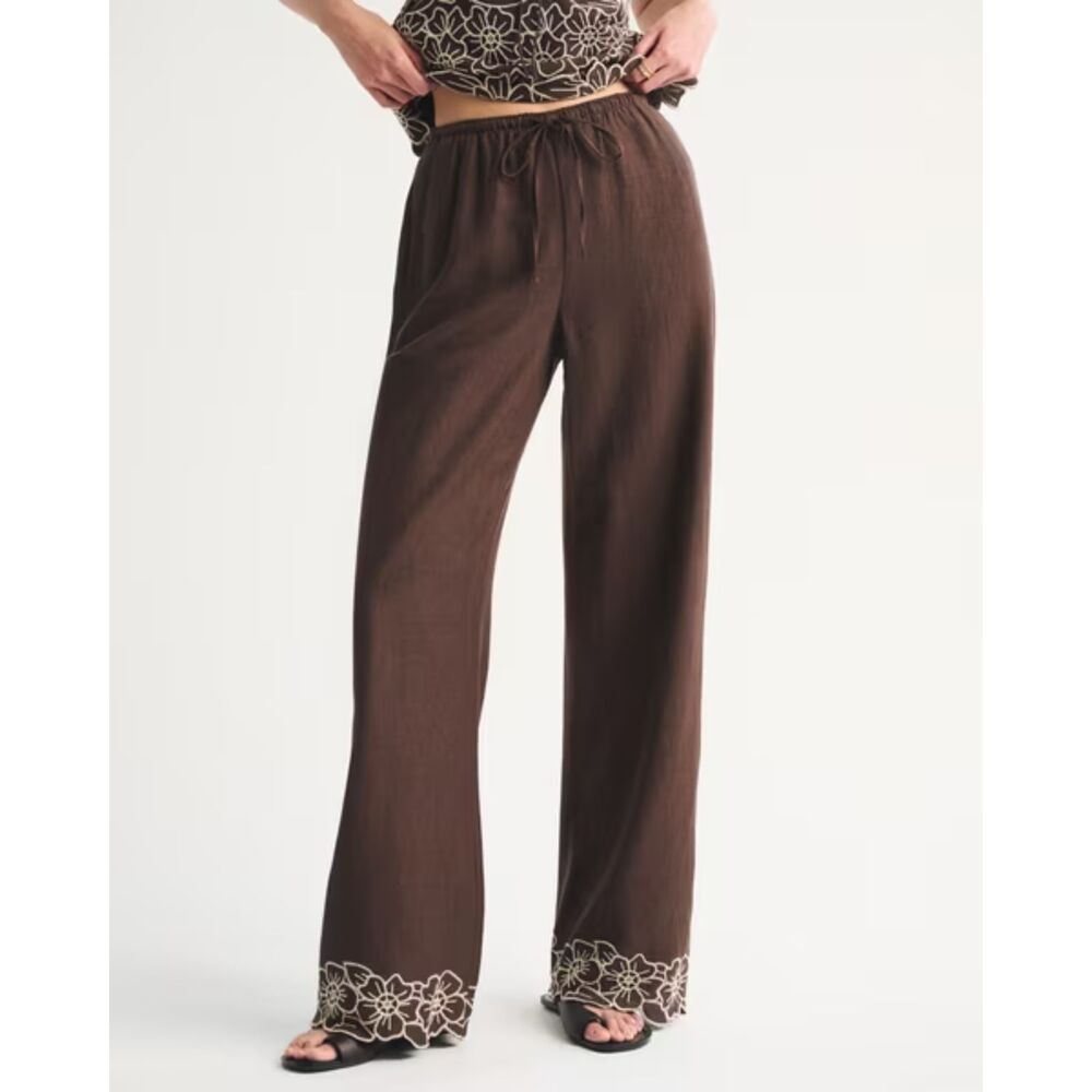 ABERCROMBIE & FITCH Gemma Linen Blend Wide Leg Pant Brown Medium NWOT